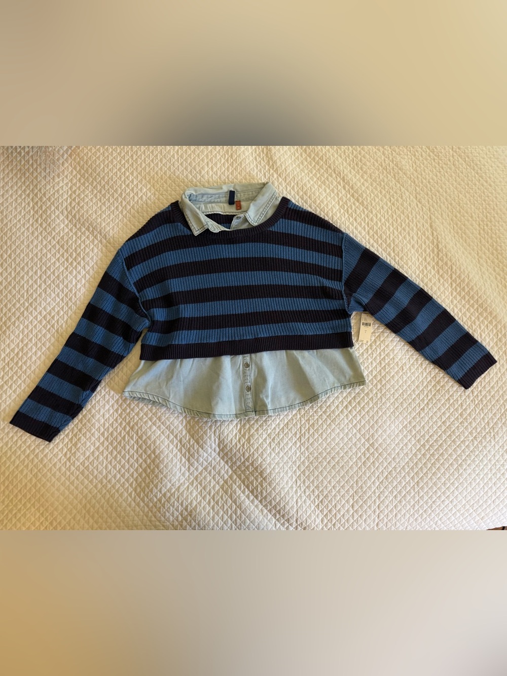 Anthropologie Pilcro Chambray Blue Striped Layered Twofer Sweater